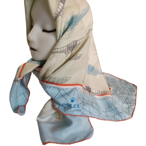 Rolex Aviation Navigation Silk Scarf Authorized Dealer Promo Hand Rolled Italy